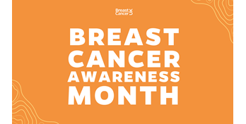 White text on an orange background reads: Breast Cancer Awareness Month