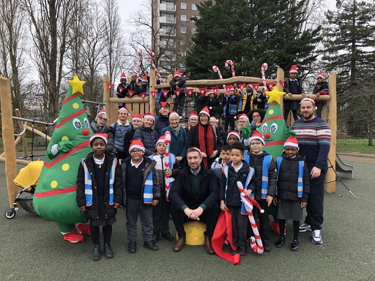 Mayor of Lewisham residents and school children opening Lewisham Park Playground