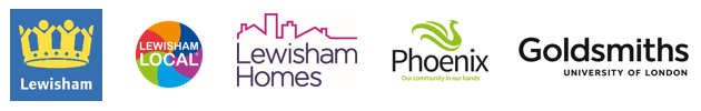 Lewisham logo, Lewisham Local logo, Lewisham Homes logo, Phoenix logo and Goldsmiths University of London logo
