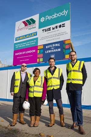 (L-R) Councillor Paul Bell, Cllr Brenda Dacres, Mayor Damien Egan and Cllr Joe Dromey at the Amersham Vale development.