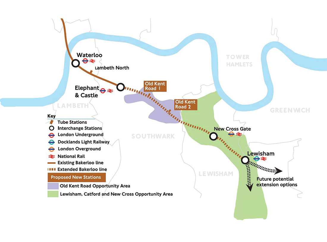 Map of the Bakerloo Line Extension Route