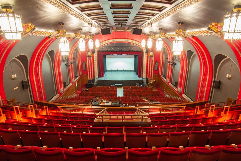 Broadway Theatre's auditorium which is red and gold