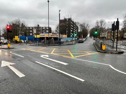 image showing Brockley Road with Wickham Road yellow box junction