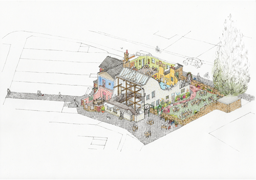 Sketch view showing ideas for the former Catford Constitutional Club building.