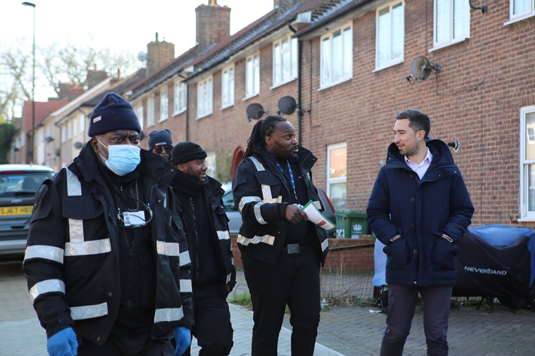 Damien Egan with enforcement officers in Lewisham Council uniforms