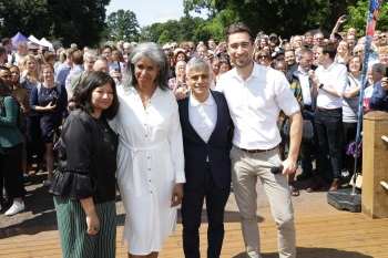 Damien Egan, Sadiq Khan, Blondell Cluff and Shirley Rodriguez mark official relaunch of Beckenham Place Park