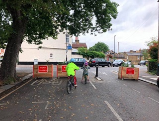Planter boxes in Lee Green which act as traffic filters