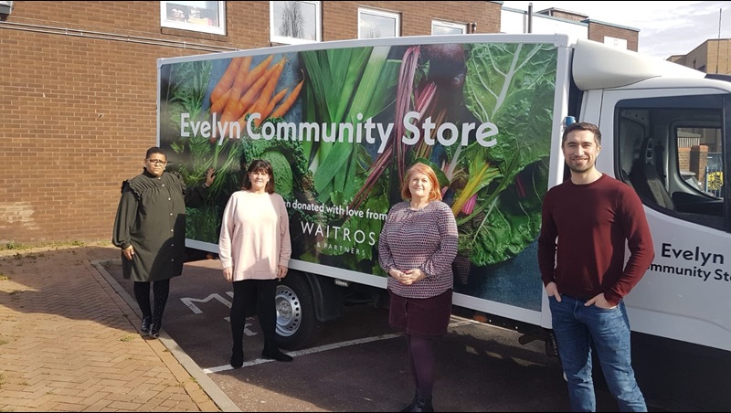 From left to right; Lewisham Mayoresses, Natasha Ricketts, Christina Norman, Dawn Atkinson and Mayor of Lewisham, Damien Egan, standing by their new Evelyn Community Centre delivery van.