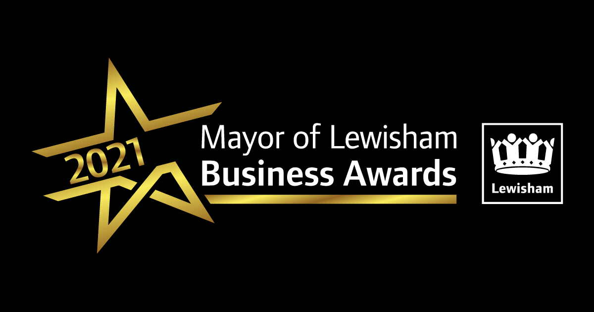 A graphic saying Mayor's Business Awards, gold letters against a black background