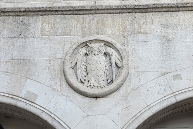 Owl details on the Broadway Theatre exterior 