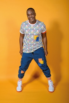 Durone Stokes, Jack in Jack and the Beanstalk standing against a yellow background