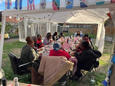 A group of people sit at a table