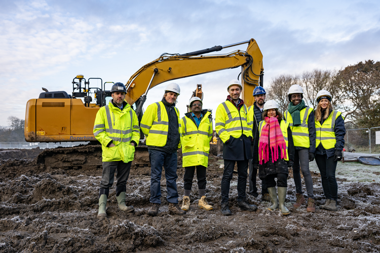 Mayor of Lewisham and crew by digger at Beckenham Place Park