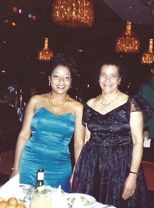 An image of two women - Brenda and her mum - at a ball, wearing ball gowns.