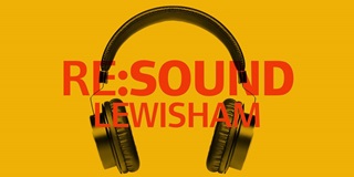 Headphones on a colourful background. Text reads 'ReSound Lewisham'
