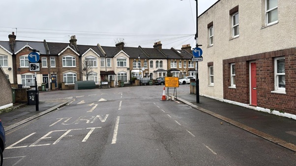 Morena Street junction with Brookdale Road - Failure to proceed in the direct of the arrow shown on the blue sign