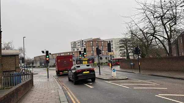 Perry Rise junction with Perry Hill  Performing a prohibited turn (no left turn)