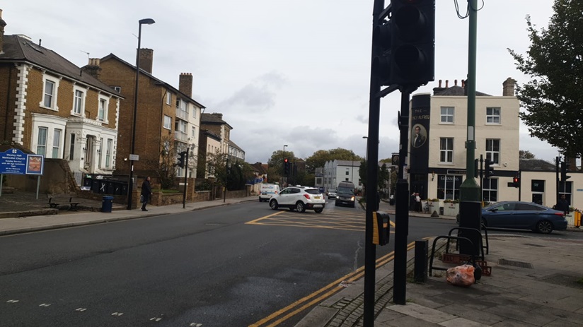 Yellow box junction on Sydenham Road with Kent House Road