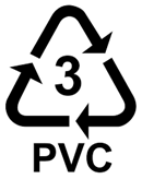 An image of the PVC recycling symbol - a recycling triangle, with the number 3 inside it.