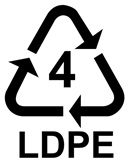An image of the LDPE recycling symbol - a recycling triangle, with the number 4 inside it.