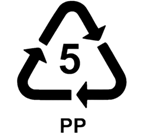 An image of the PP recycling symbol - a recycling triangle, with the number 5 inside it.