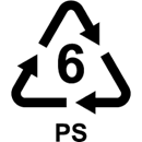 An image of the PS recycling symbol - a recycling triangle, with the number 6 inside it.