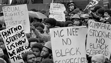 Black and white photo of the Black People's Day of Action protest in 1981