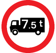 Graphic illustrating 7.5 tonnes weight limit restriction.